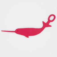 Dark pink narwhal shaped Swim Loops goggle tag to label swim goggles