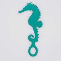 Sea foam green seahorse shaped Swim Loops goggle tag to label swim goggles