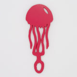 Dark pink jellyfish shaped Swim Loops goggle tag to label swim goggles