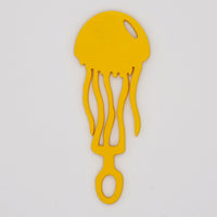 Yellow jellyfish shaped Swim Loops goggle tag to label swim goggles