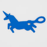 Blue unicorn shaped Swim Loops goggle tag to label swim goggles