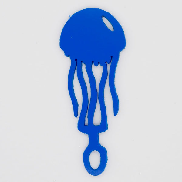 Blue jellyfish shaped Swim Loops goggle tag to label swim goggles