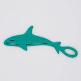 Sea foam green orca shaped Swim Loops goggle tag to label swim goggles