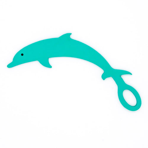 Dolphin shaped goggle tag to identify your goggles when you leave them on the pool deck. Get your Swim Loops goggle tags at www.swimloops.com.